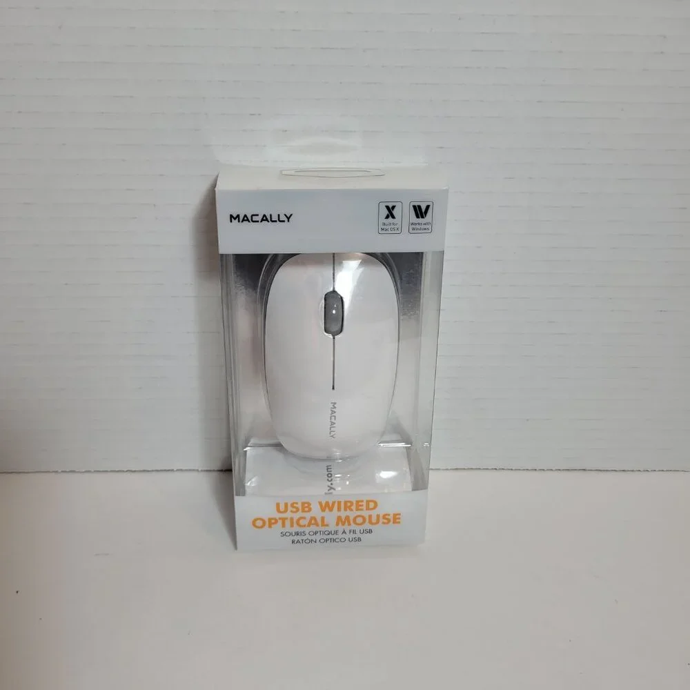 Macally 3 Button Optical USB Wired Mouse for Mac and PC New